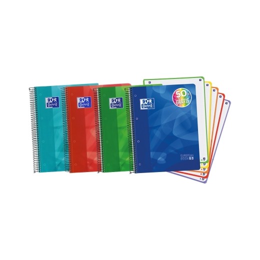 Oxford Europeanbook 5 Lagoon Cuaderno Espiral Formato A4+ Cuadriculado 5x5mm - 120 Hojas - Tapa de Plastico - 5 Bandas de Color
