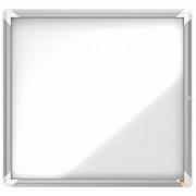 Nobo Vitrina para 6 Hojas A4 - Superficie Blanca Magnetica - Puerta de Cristal de Seguridad - Marco de Aluminio - Color Blanco
