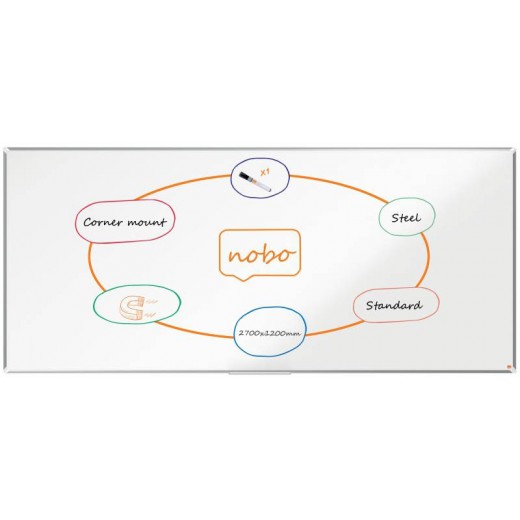 Nobo Premium Plus Pizarra Magnetica de Acero Lacado 2700x1200mm - Montaje en Esquinas - Blanco