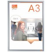 Nobo Porta Posters con Marco de Clip de Aluminio A3 - Elegante Marco Anodizado - Mecanismo de Clip de Ajuste a Presion - Superf