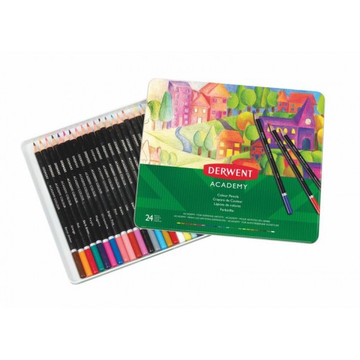 Derwent Academy Pack de 24 Lapices de Colores de Gran Calidad - Transferencia de Color Perfecta - Cuerpos de Madera Natural - C