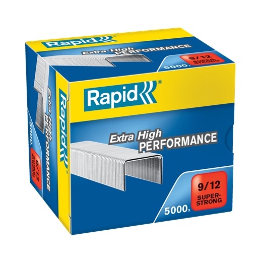 Rapid Super Strong Caja de 5000 Grapas 9/12 - De 60 a 90 Hojas - Alambre Galvanizado Superreforzado - Patilla de 12mm