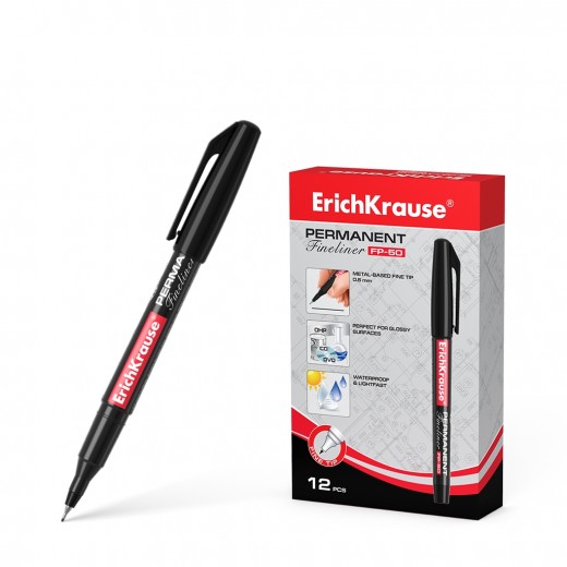 Erichkrause Marcador Permanente Fp-50 - Punta Fina de 0.6mm - Resistente a La Luz y al Agua - Color Negro