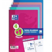 Oxford Pack 4+1 Cuadernos Espiral Formato Folio Cuadriculado 4x4mm - 80 Hojas - Tapa Blanda - Colores Tendencia Surtidos