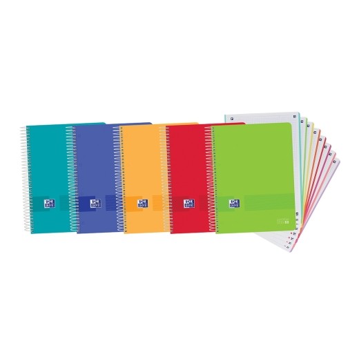 Oxford Europeanbook 8 Live & Go Pack de 5 Cuadernos Espiral Formato A4+ Cuadriculado 5x5mm - 160 Hojas Microperforadas con 4 Ta