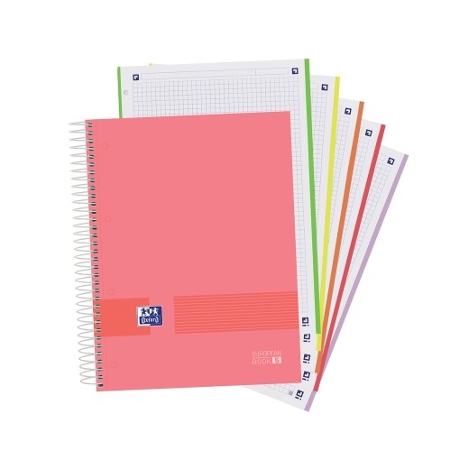 Oxford Europeanbook 5 Oxford & You Pack de 5 Cuadernos Espiral Formato A4+ Cuadriculado 5x5 - 120 Hojas Microperforadas con 4 T