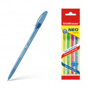 Erichkrause Neo Cocktail Pack de 4 Boligrafos Stick Brillante y Desechable - Punta de Aguja Fina - Tinta Semi-Gel - Color Azul