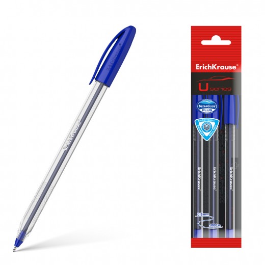 Erichkrause Pack de 3 Boligrafos U-108 Classic Stick 1.0 - Ultra Glide Technology - Color Azul