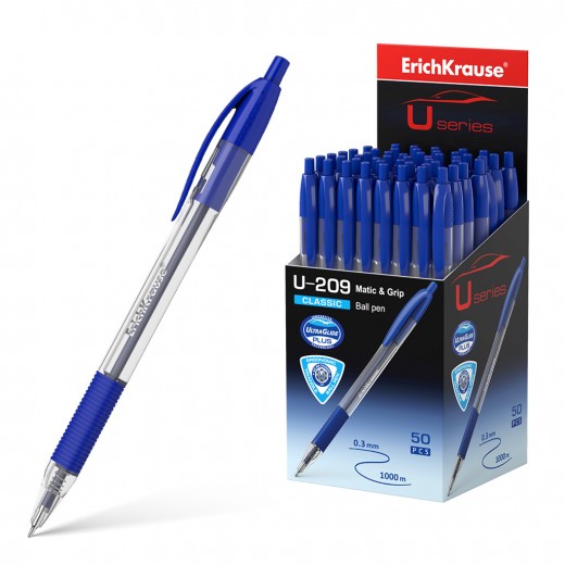 Erichkrause Boligrafo Automatico U-209 Classic Matic&Grip - Ultra Glide Technology - Tinta Color Azul