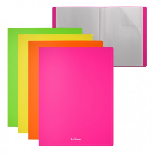 Erichkrause Pack de 4 Carpetas con Fundas Matt Neon - 40 Fundas - Tamaño A4 - Surtido Colores (4 pcs en Bolsa) - Colores Surti