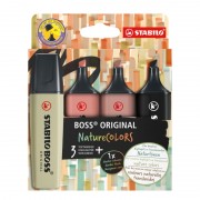 Stabilo Boss Naturecolors Pack de 4 Marcadores - Trazo entre 2 y 5mm - Tinta con Base de Agua - Colores Negro