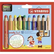 Stabilo Woddy 3 en 1 Pack de 10 Lapices de Colores + Sacapuntas - Lapiz de Color