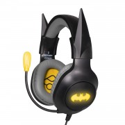 FR-TEC Batman Auriculares Gaming con Microfono Plegable - Diadema Ajustable - Almohadillas Acolchadas - Iluminacion LED Amarill