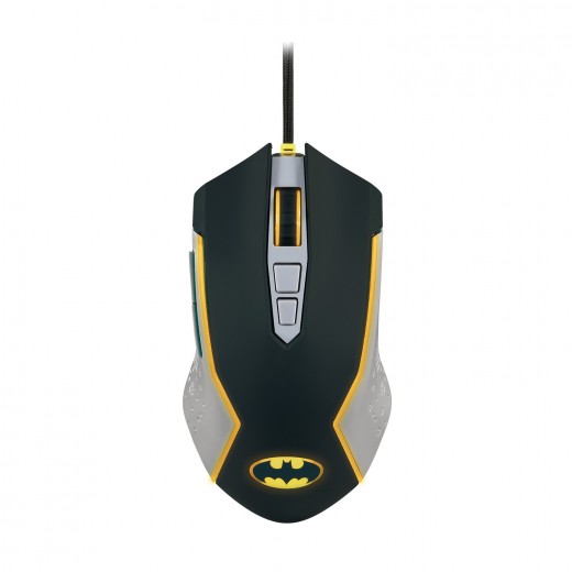 FR-TEC Batman Raton USB hasta 8000dpi - Iluminacion LED Amarillo - Plug and Play - Cable Trenzado de 1.8m - Color Negro/Gris/Am