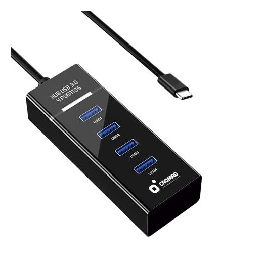Cromad Cable USB Tipo C - Longitud 30cm - Velocidad de Transferencia 5Gbps - 4 Puertos USB 3.0 - No Requiere Instalacion - Comp