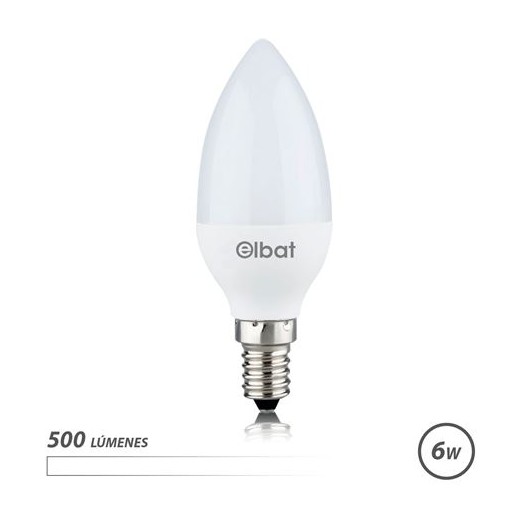 Elbat Bombilla LED - Potencia: 6W - Lumenes: 500 - Tipo de Luz: 4000K Luz Blanca - Casquillo: E14 - Angulo: 180º - Dimensiones