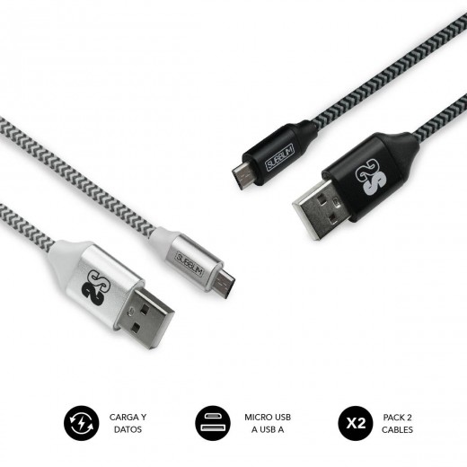 Subblim Pack de Cables USB a y Micro USB - Alta Velocidad de Carga - Sincronizacion de Datos hasta 480 Mbps - Fibra de Nailon R