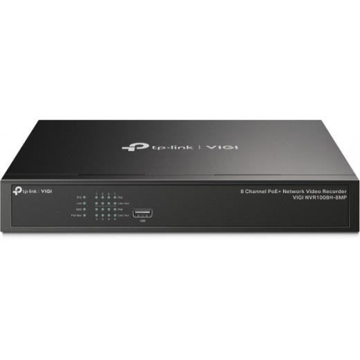 TP-Link VIGI NVR1008H-8P Grabador de Video en Red PoE+ de 8 Canales - Video H.265+ - Grabacion Continua 24/7 - Audio Bidireccio