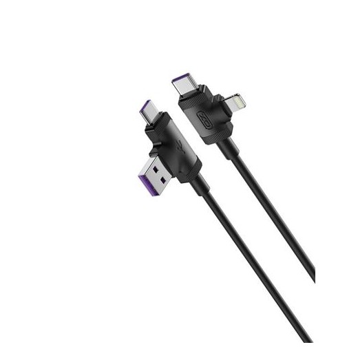 XO Cable NB237 Carga Rapida 4 en 1 - Micro + Tipo C + Lightning a USB/Tipo C - Color Negro
