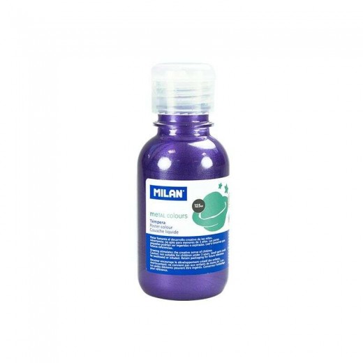 Milan Botella de Tempera 125ml - Tapon Dosificador - Secado Rapido - Mezclable - Color Lila Metalizado