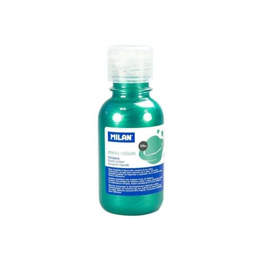 Milan Botella de Tempera 125ml - Tapon Dosificador - Secado Rapido - Mezclable - Color Verde Metalizado