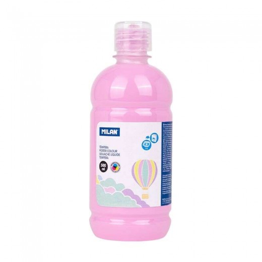 Milan Botella de Tempera 500ml - Tapon Dosificador - Secado Rapido - Mezclable - Color Rosa Pastel