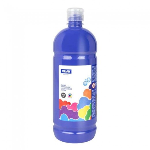 Milan Botella de Tempera 1000ml - Tapon Dosificador - Secado Rapido - Mezclable - Color Azul Marino