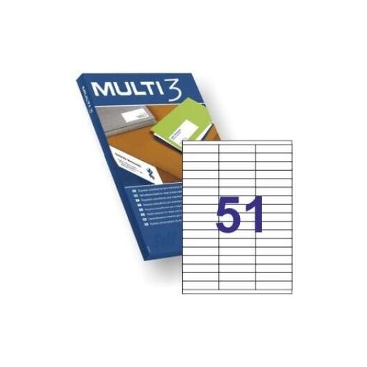 Multi3 Pack de 5100 Etiquetas Blancas Tamaño 70x16.9mm - 100 Hojas x 51 Etiquetas - Aptas para Imprimir Laser y Tinta