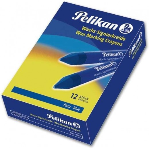 Pelikan Pack de 12 Ceras para Marcar - Resistente al Agua - Facil de Borrar - Ideal para Resaltar Texto - Color Azul