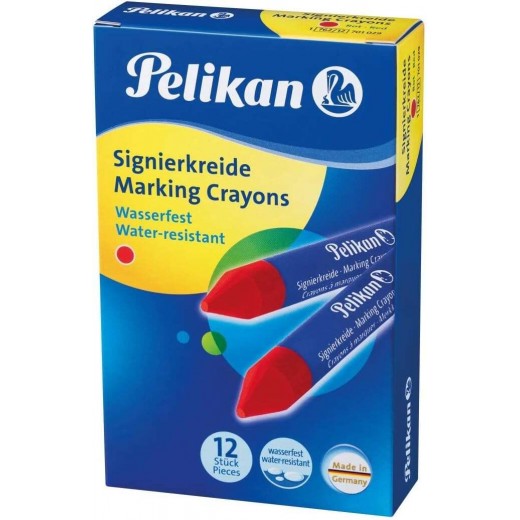 Pelikan Pack de 12 Ceras para Marcar - Resistente al Agua - Facil de Borrar - Ideal para Resaltar Texto - Color Rojo