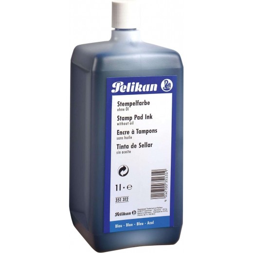 Pelikan Botella de Tinta para Tampones 1L - Sin Aceite - Secado Rapido - Resistente al Agua - Color Azul Intenso