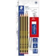 Staedtler Noris 120 Pack de 5 Lapices de Grafito Hexagonales 2HB + 1 Goma de Borrar Mars Plastic - Madera de Bosques Sostenibles