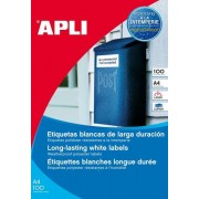 Apli Pack de 100 Etiquetas Resistentes Intemperie 210 x 297mm -  Poliester con Acabado Mate - Cantos Rectos - Color Blanco