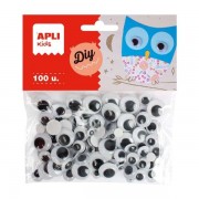 Apli Pack de 100 Ojos Moviles Redondos Adhesivos - Medidas Surtidas Ø 7 mm