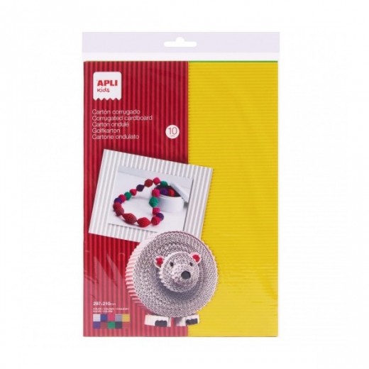 Apli Pack de 10 Cartones Corrugado A4 - 180gr - Tintado Doble Cara - Ideal para Manualidades y Decoraciones - Colores Surtidos