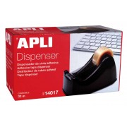 Apli Office Porta Cinta para Rollos de 33mm - Cuchilla Metalica Dentada - Facil de Usar - Resistente y Duradero - Color Negro