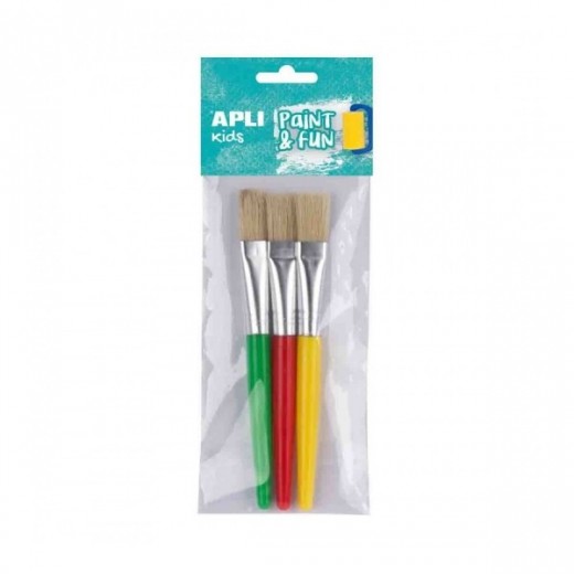 Apli Pack de 3 de Pinceles Jumbo para Niños - Punta Plana - Cerdas Sinteticas - Ideal para Desarrollo Creativo y Didactico