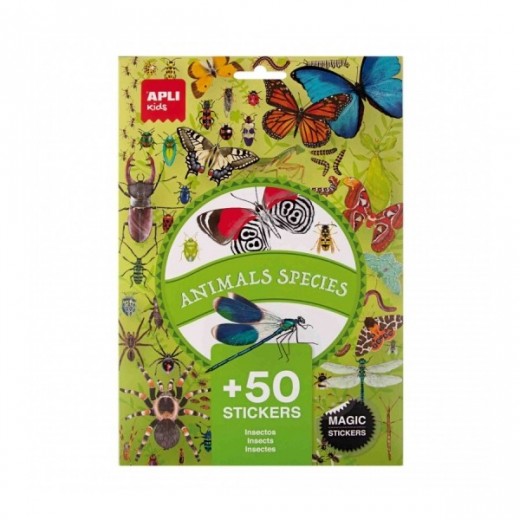 Apli Pack de 50 Pegatinas de Insectos - Removibles - Educativas - Desarrollan Psicomotricidad Fina - Imagenes Realistas