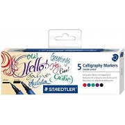 Staedtler 3002 Pack de 5 Rotuladores de Doble Punta para Caligrafia - Tinta Base de Agua - Colores Surtidos