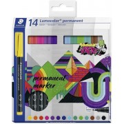 Staedtler Lumocolor 318 Pack de 14 Rotuladores Permanentes - Trazo Fino 0.6mm - Secado Rapido - Muy poco Olor - Colores Surtidos