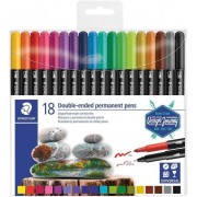 Staedtler 3187 Pack de 18 Rotuladores Permanentes de Doble Punta - Resistente al Agua - Secado Rapido - Colores Surtidos