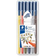 Staedtler Triplus Color 323 Pack de 6 Rotuladores de Punta Fina - Trazo 1mm Aprox - Tinta Base de Agua - Colores Surtidos