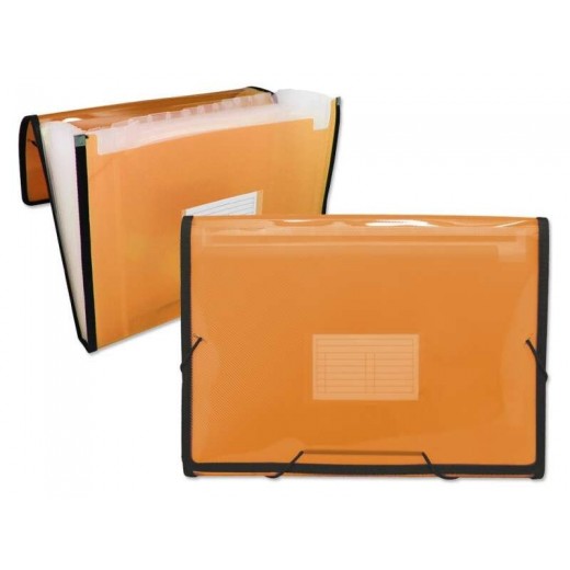 Ingraf Carpeta Frame Fuelle 13 Bolsillos Tamaño A4 - Polipropileno Translucido - Gomas y Solapas - Color Naranja