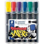 Staedtler Lumocolor 350 Pack de 6 Rotuladores Permanentes - Punta Biselada - Colores Surtidos