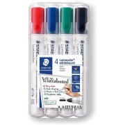 Staedtler Lumocolor 351 Pack de 4 Marcadores para Pizarra Blanca - Secado Rapido - Colores Surtidos