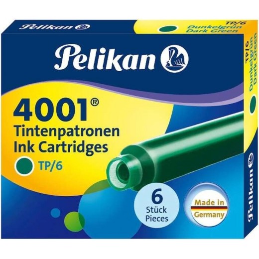 Pelikan Caja de 6 Cartuchos 4001 TP/6 - Recambio para Pluma Estilografica - Color Verde Oscuro