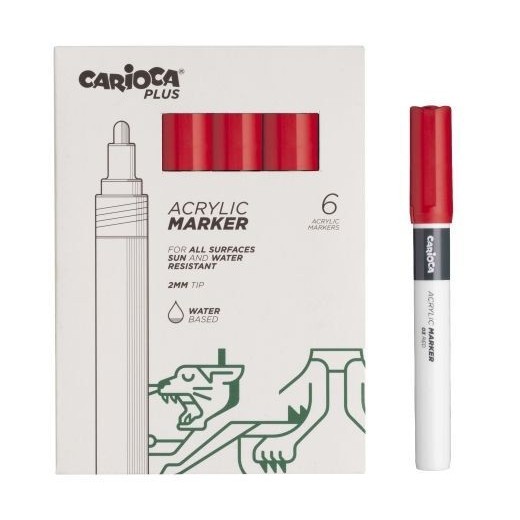 Carioca Plus Pack de 6 Marcadores Acrilicos - Punta 2mm - Color Rojo