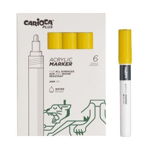 Carioca Plus Pack de 6 Marcadores Acrilicos - Punta 2mm - Color Amarillo