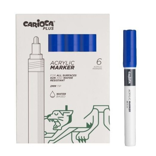 Carioca Plus Pack de 6 Marcadores Acrilicos - Punta 2mm - Color Azul