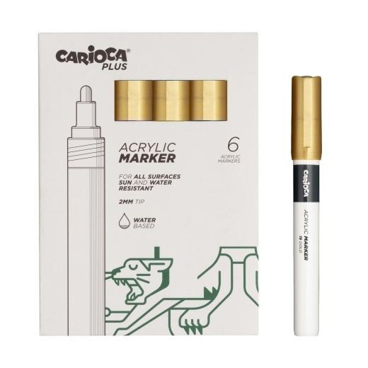 Carioca Plus Pack de 6 Marcadores Acrilicos - Punta 2mm - Color Oro